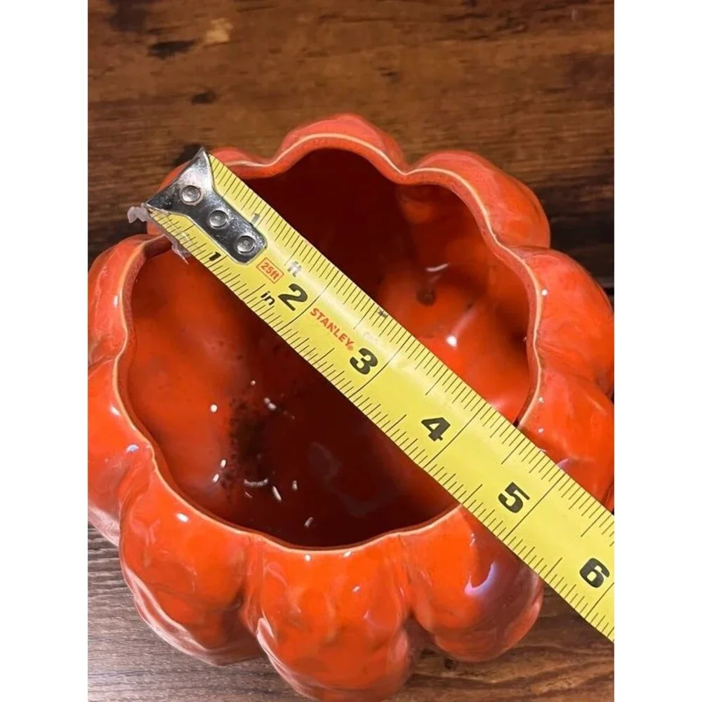 Set of 2 Orange Ceramic Pumpkin Planters – Fall Halloween Décor